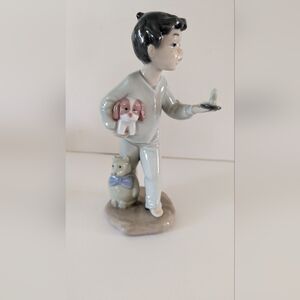 Lladro NAO "Nite Lite" #1138 Boy with Puppy and Teddy Bear Holding Candle